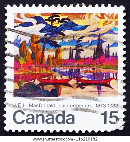 CANADA - CIRCA 1973: A stamp printed in the Canada shows Mist Fantasy, Painting by James E. H. MacDonald, Painter, Centenary of the Birth, circa 1973