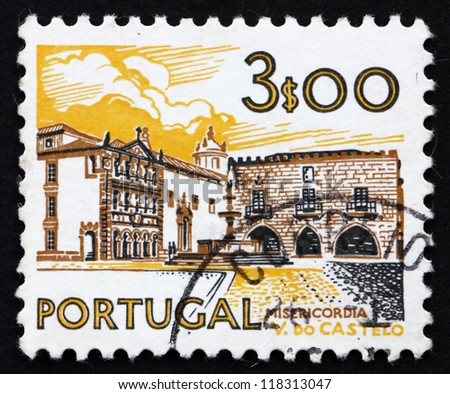 PORTUGAL - CIRCA 1972: a stamp printed in the Portugal shows Misericordia House, Viana do Castelo, circa 1972
