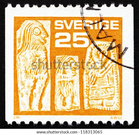 SWEDEN - CIRCA 1975: a stamp printed in the Sweden shows Gold Men, Treasures from Vendel Period, circa 1975