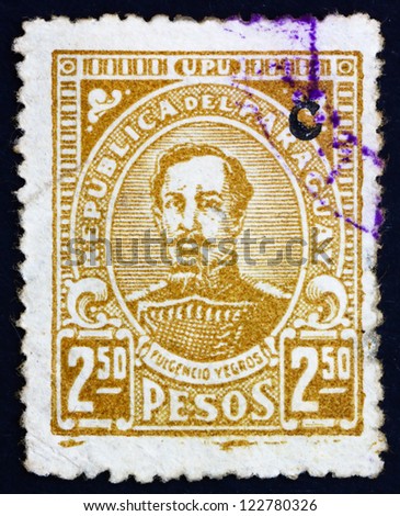 PARAGUAY - CIRCA 1927: a stamp printed in Paraguay shows Fulgencio Yegros, First Head of State of Independent Paraguay, circa 1927