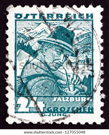 AUSTRIA - CIRCA 1934: a stamp printed in the Austria shows Man from Salzburg, Regional Costume, circa 1934