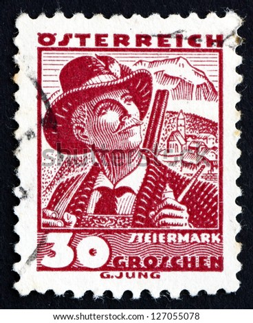 AUSTRIA - CIRCA 1934: a stamp printed in the Austria shows Man from Styria, Regional Costume, circa 1934