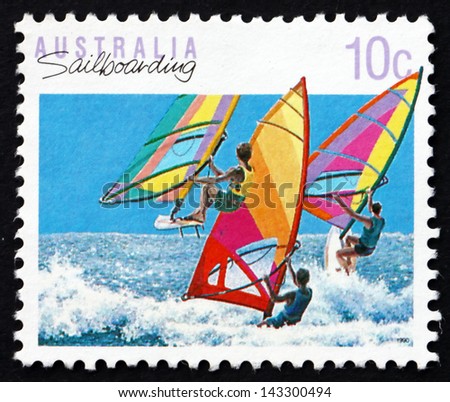 AUSTRALIA - CIRCA 1992: a stamp printed in the Australia shows Windsurfing, Sailboarding, Australian Sport, circa 1992
