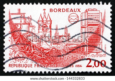 FRANCE - CIRCA 1984: a stamp printed in the France shows View of Bordeaux, French Philatelic Societies Congress, Bordeaux, circa 1984
