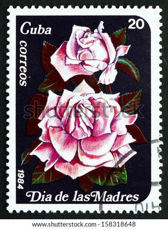 CUBA - CIRCA 1984: a stamp printed in the Cuba shows Pink Roses, Mother\'??s Day, circa 1984