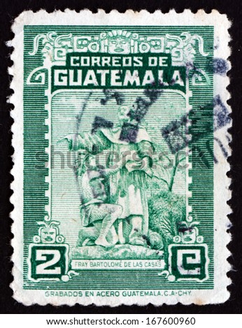GUATEMALA - CIRCA 1949: a stamp printed in Guatemala shows Bartolome de las Casas and Indian, Historian and Dominican Friar, Protector of the Indians, circa 1949