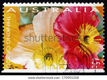 AUSTRALIA - CIRCA 1994: a stamp printed in the Australia shows Poppies, Thinking of You, Valentine, circa 1994