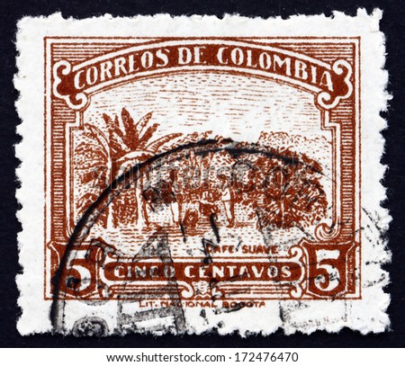 COLOMBIA - CIRCA 1932: a stamp printed in the Colombia shows Coffee Cultivation, Plantation, circa 1932