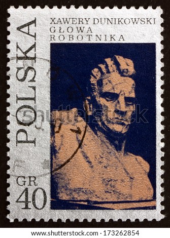 POLAND - CIRCA 1971: a stamp printed in the Poland shows Worker, Sculpture by Xawery Dunikowski, circa 1971