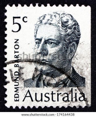 AUSTRALIA - CIRCA 1970: a stamp printed in the Australia shows Sir Edmund Barton, Prime Minister, Politician and Judge, circa 1970