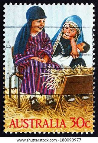 AUSTRALIA - CIRCA 1986: a stamp printed in the Australia shows Holy Family, Kindergarten Nativity Play, Christmas, circa 1986