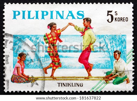 PHILIPPINES - CIRCA 1963: a stamp printed in Philippines shows Tinikling, Bamboo Dance, Folk Dance, circa 1963