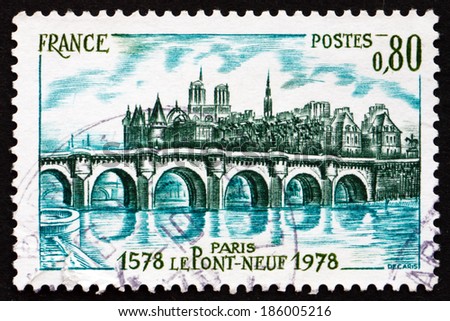FRANCE - CIRCA 1978: a stamp printed in the France shows Pont Neuf, Paris, is the Oldest Standing Bridge across the River Seine in Paris, circa 1978