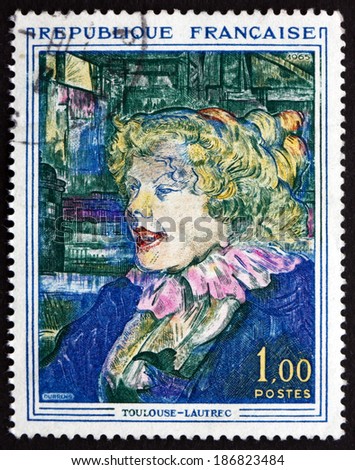 FRANCE - CIRCA 1965: a stamp printed in the France shows The English Girl from the Star, Painting by Toulouse-Lautrec, circa 1965