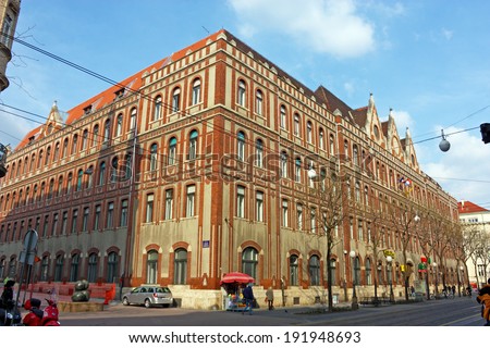 ZAGREB, CROATIA - MARCH 27, 2014: General Post office and Headquarters of the Croatian Post in Zagreb, built in 1904 in the Hungarian Secession Style