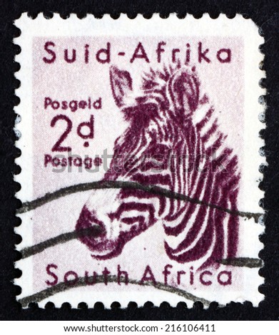 SOUTH AFRICA - CIRCA 1954: a stamp printed in South Africa shows Zebra, Equus Zebra, Animal, circa 1954