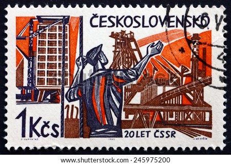 CZECHOSLOVAKIA - CIRCA 1965: a stamp printed in the Czechoslovakia shows Worker and new Constructions, 20th Anniversary of Liberation from the Nazis, circa 1965