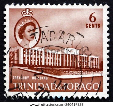 TRINIDAD AND TOBAGO - CIRCA 1960: a stamp printed in Trinidad and Tobago shows Treasury Building, circa 1960