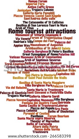 Rome tourist attractions word cloud concept. Vector illustration