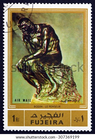 FUJEIRA - CIRCA 1972: a stamp printed in the Fujeira shows The Thinker, Sculpture by Auguste Rodin, French Sculptor, circa 1972