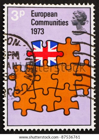 GREAT BRITAIN - CIRCA 1973: a stamp printed in the Great Britain shows Britain as Part of European Community, Britain?s entry into the European Community, circa 1973