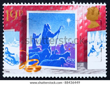 GREAT BRITAIN - CIRCA 1988: a stamp printed in the Great Britain shows Shepherds see star, Christmas Card, circa 1988