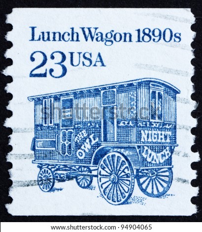 UNITED STATES OF AMERICA - CIRCA 1991: a stamp printed in the United States of America shows Lunch Wagon, 1890s, horse-drawn wagon, circa 1991