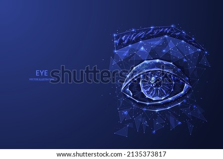 Human eye close-up in futuristic polygonal style. The concept of ophthalmology and vision loss.