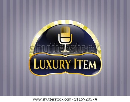  Gold shiny badge with microphone icon and Luxury Item text inside