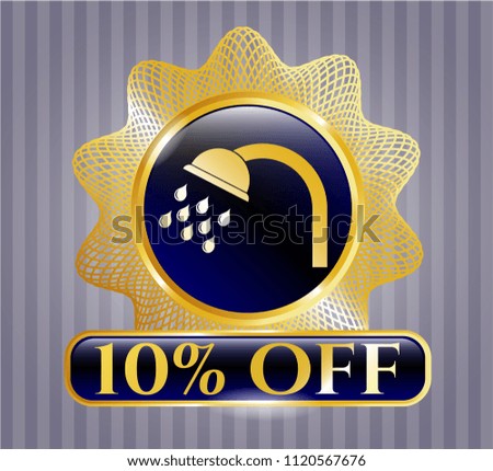  Golden emblem with shower icon and 10% Off text inside