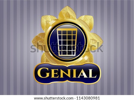  Gold shiny badge with wastepaper basket icon and Genial text inside