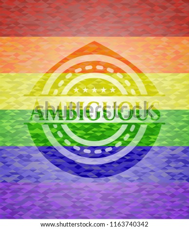 Ambiguous emblem on mosaic background with the colors of the LGBT flag