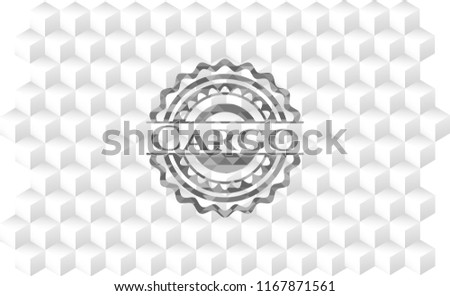 Cargo realistic grey emblem with geometric cube white background