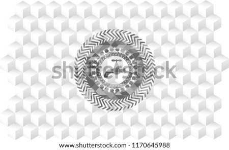 tap icon inside grey icon or emblem with geometric cube white background