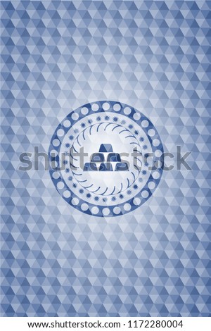 gold bullion icon inside blue badge with geometric pattern background.