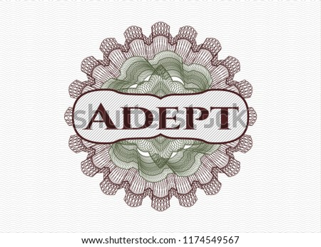 Green and Red rosette or money style emblem with text Adept inside