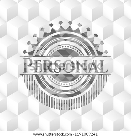 Personal grey emblem with geometric cube white background