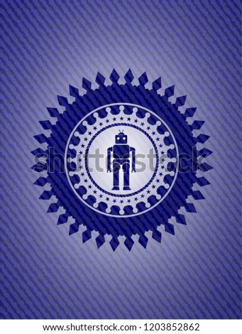 robot icon inside badge with denim background