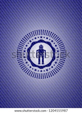 robot icon inside emblem with denim high quality background