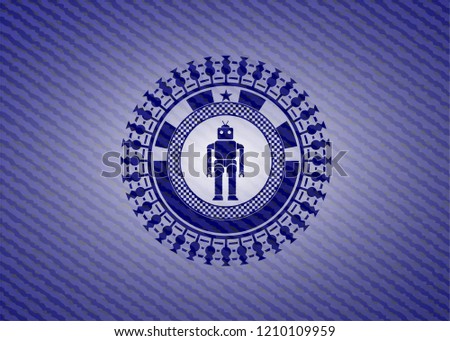 robot icon inside emblem with jean high quality background