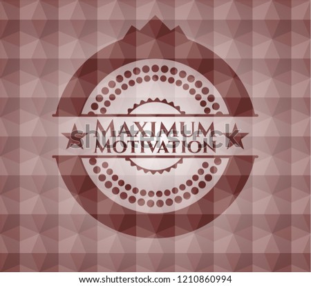 Maximum Motivation red emblem or badge with abstract geometric polygonal pattern background. Seamless.