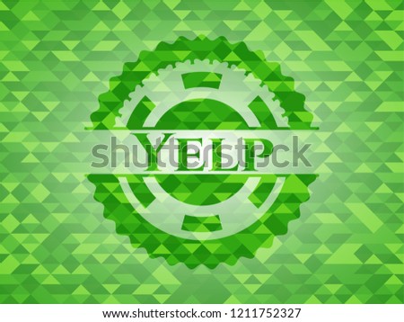 Yelp green emblem. Mosaic background