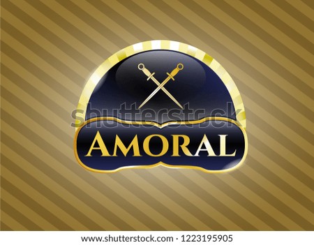  Shiny badge with crossed swords icon and Amoral text inside