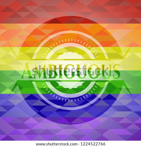 Ambiguous on mosaic background with the colors of the LGBT flag