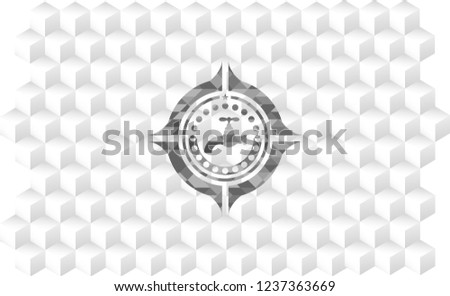 tap icon inside grey badge with geometric cube white background