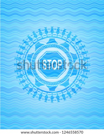 stop icon inside water concept style emblem.