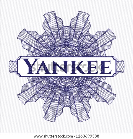 Blue passport money style rosette with text Yankee inside