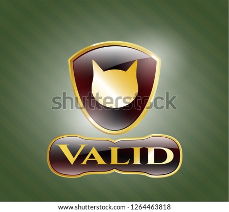  Golden emblem or badge with cat face icon and Valid text inside