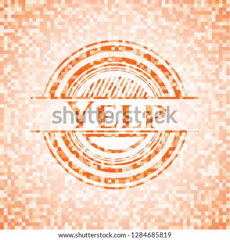 Yelp orange tile background illustration. Square geometric mosaic seamless pattern with emblem inside.