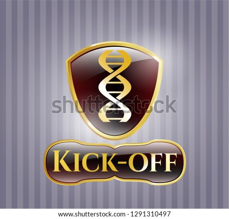  Gold emblem or badge with dna icon and Kick-off text inside
